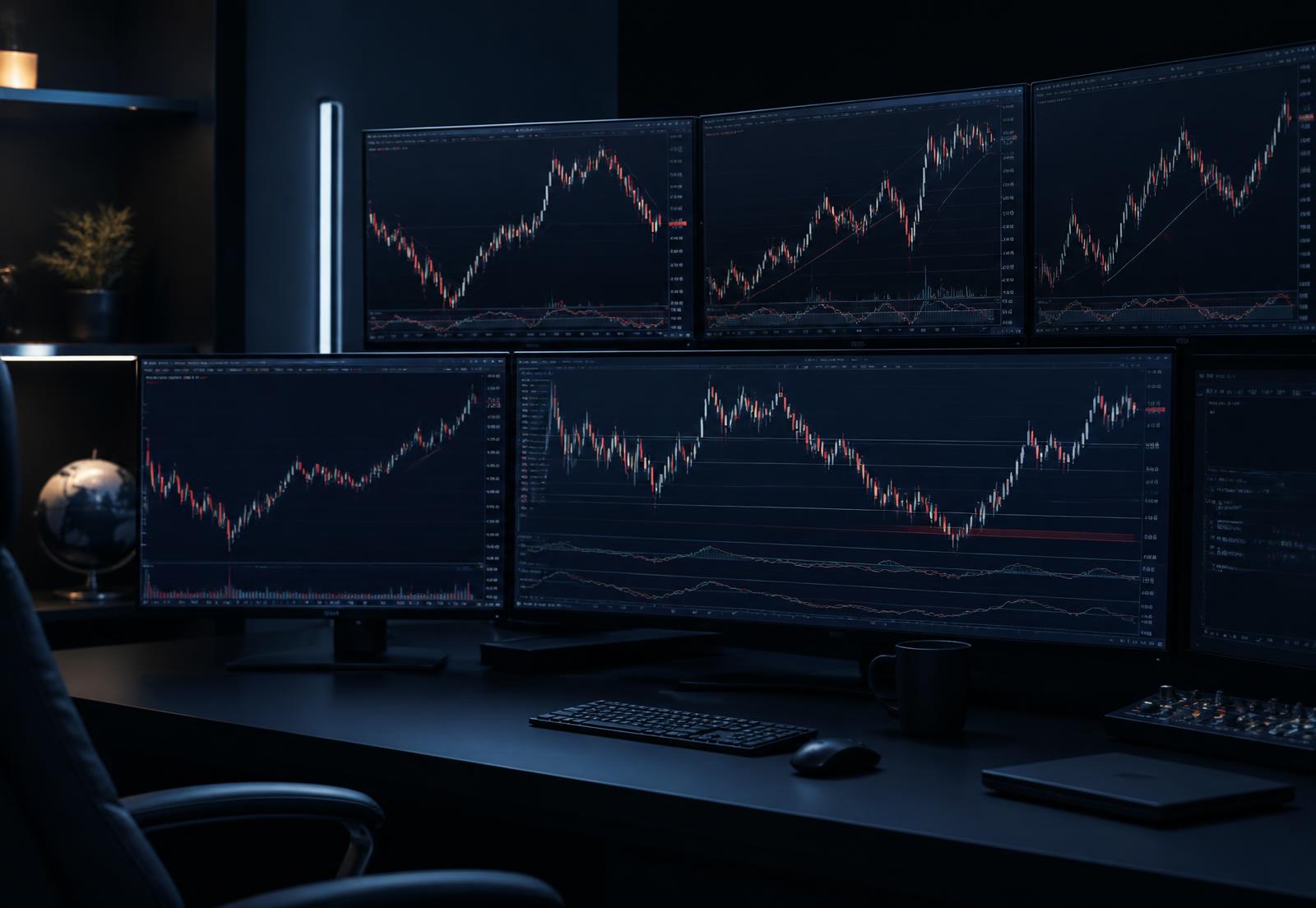 Forex trading workstation displaying candlestick charts